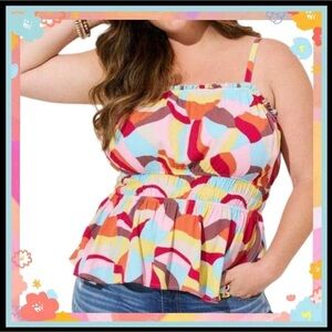 TORRID CRINKLE GAUZE abstract print PEPLUM CAMI top/tank